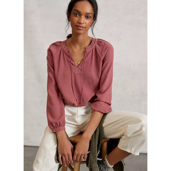 cloth & stone Tops - Cloth & Stone Becky Blouse Size M Wine Red Tencel Long Sleeve Boho Anthopologie